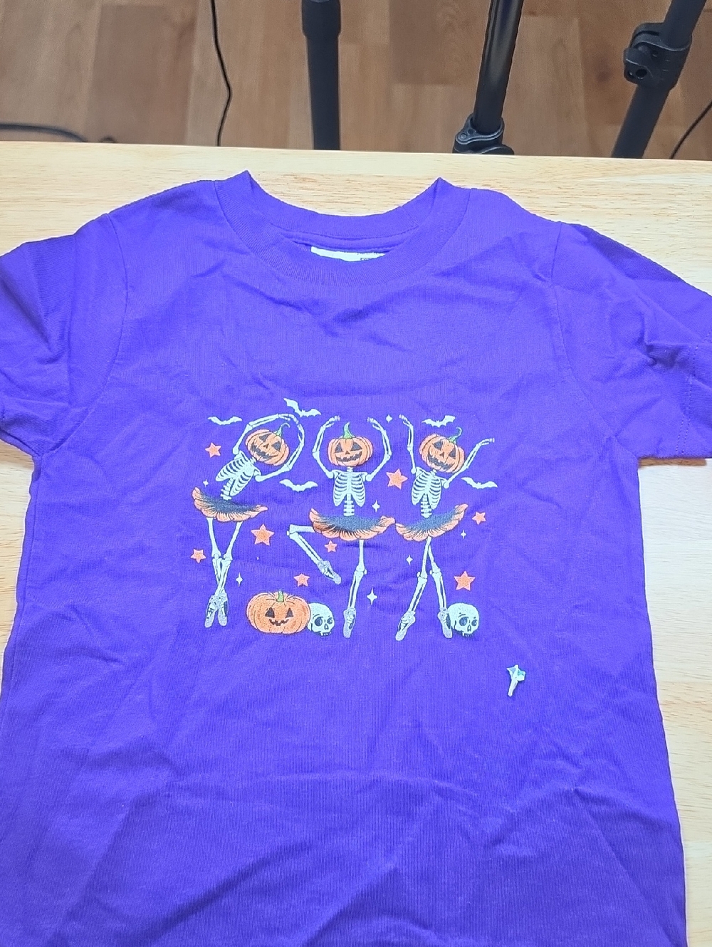 Purple Halloween Skeleton & Pumpkin Graphic Tee